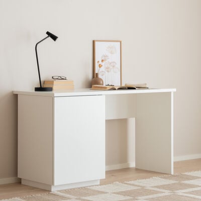 Anton työpöytä ovella, valkoinen/saarni, oikeakätinen