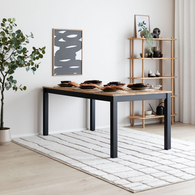 Scandic tammi ruokapöytä 180x90 cm musta/lakattu tammi