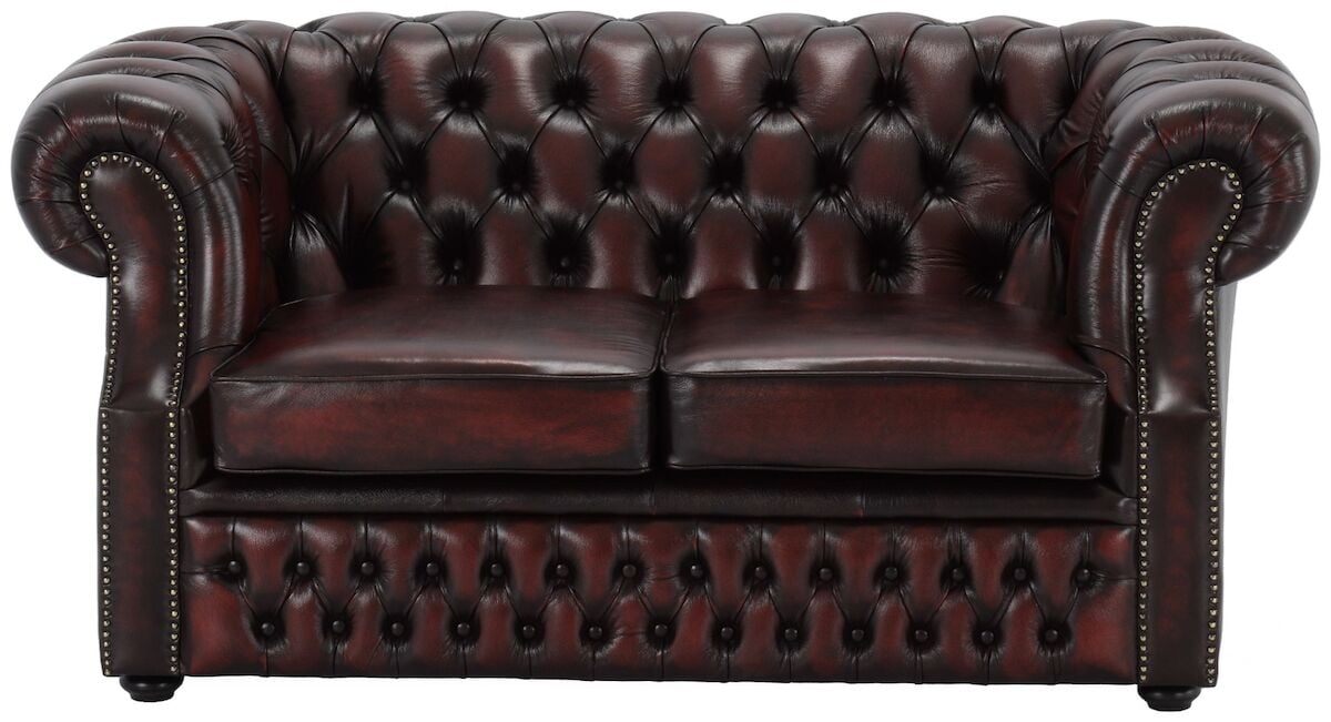 Chesterfield 2-istuttava sohva punaruskea rub-off nahka wenge jalat