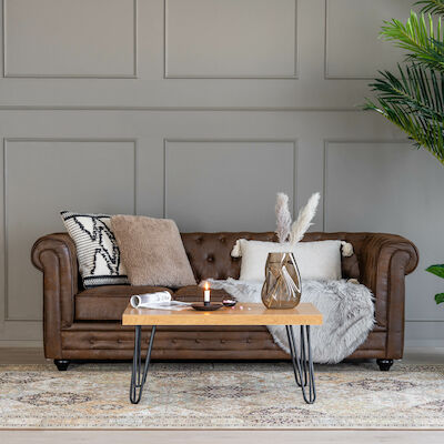 Chesterfield vintage 3-istuttava sohva tummanruskea