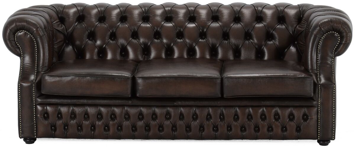 Chesterfield 3-istuttava sohva ruskea rub-off nahka wenge jalat