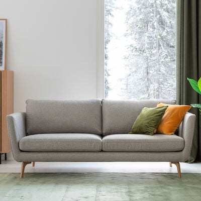 Floss 3-istuttava sohva luonnonvalkoinen Side 60, valkotammi jalat