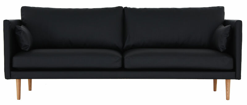 Kajo 3-istuttava sohva musta bonded-nahka, tammi jalat