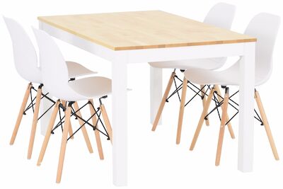 Moona-Rana 4-hengen ruokailuryhmä, valkoinen/luonnonväri