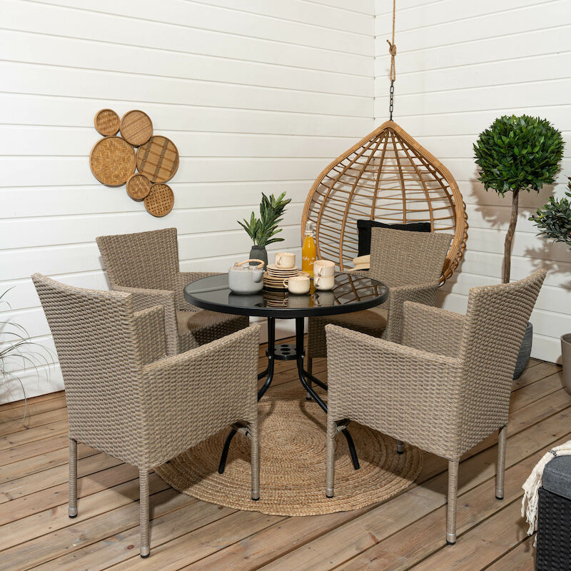 House Nordic Cafe-Asta pyöreä 4-hengen ruokailuryhmä musta/luonnonväri