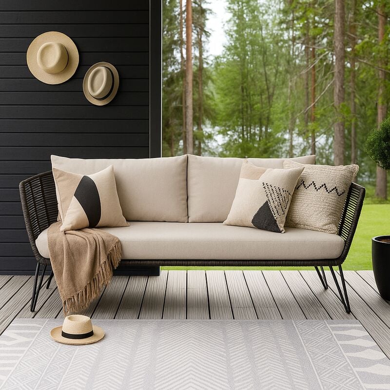 Bloomingville Mundo 3-istuttava sohva musta, beige pehmuste