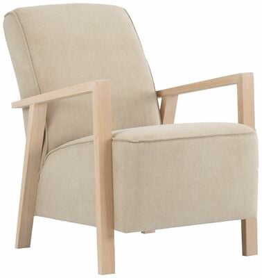 Saarni nojatuoli beige Thomas 06, käsinojat valkoinen öljytty tammi