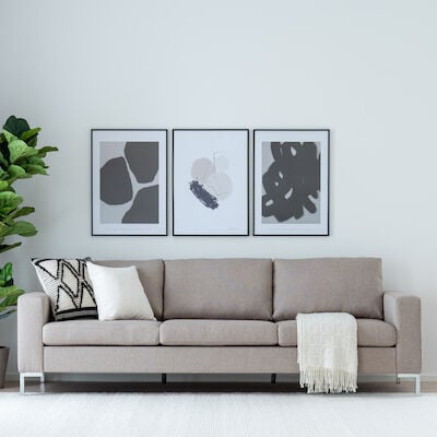 Toronto 3-istuttava sohva vaaleanharmaa Surprise 25T6 kangas, metallijalat