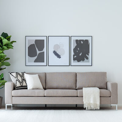 Toronto 3-istuttava sohva musta Surprise BVDT kangas, metallijalat