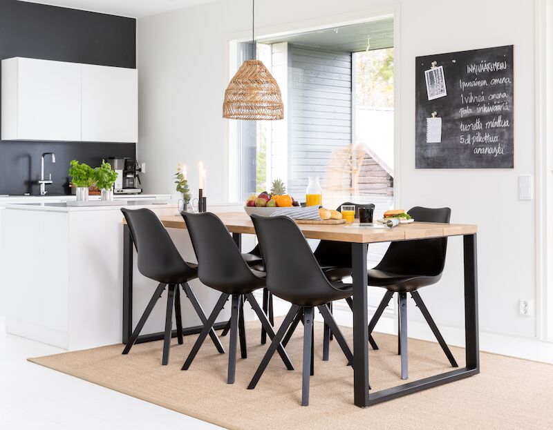 Pujo-Bergen 6-hengen ruokailuryhmä 200x90 cm lakattu tammi/musta