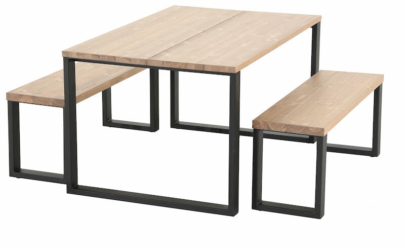 Honka ruokailuryhmä 4-hengen antiikkipetsattu/musta metallijaloilla