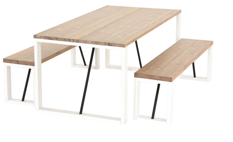 Honka ruokailuryhmä 6-hengen antiikkipetsattu/valkoinen puujaloilla