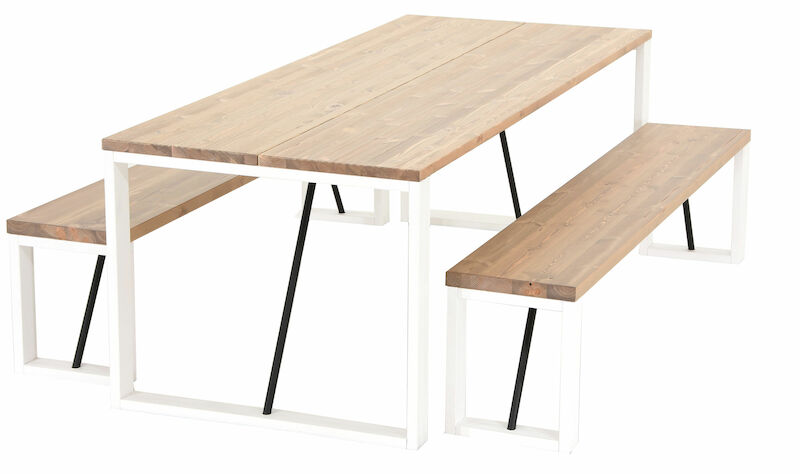 Honka ruokailuryhmä 8-hengen antiikkipetsattu/valkoinen puujaloilla