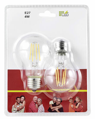 Trio LED-lamppu E27 filament vakiokupu 4W 470lm 3000K filament 2-pack