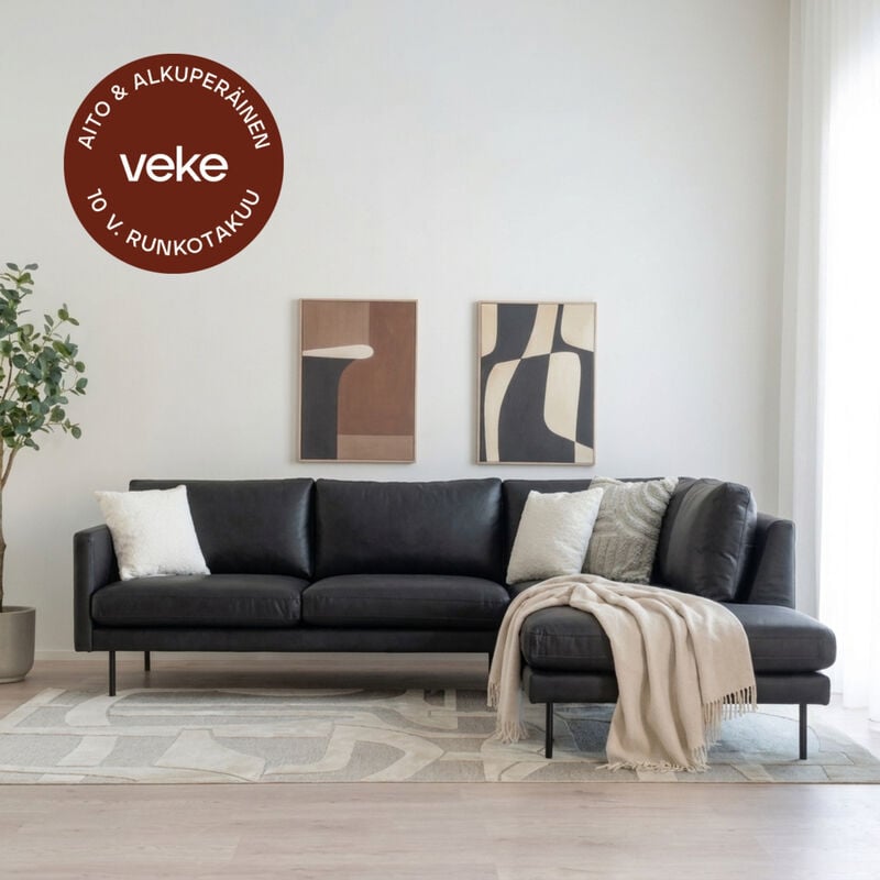 Scandic Copenhagen avokulmasohva oikea, musta Colorado 01 nahka
