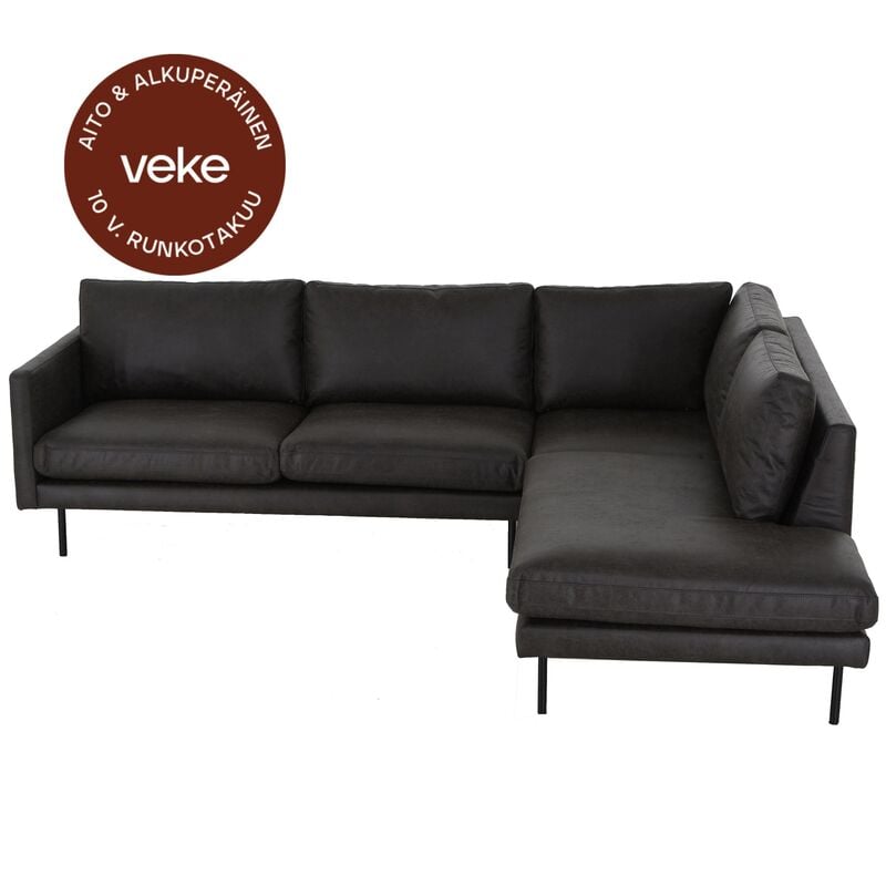 Scandic Copenhagen avokulmasohva oikea, musta Colorado 01 nahka