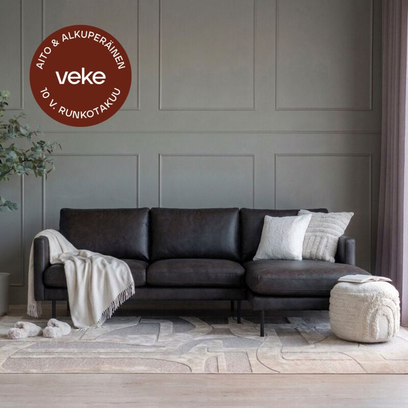 Scandic Copenhagen divaanisohva oikea, musta Colorado 01 nahka