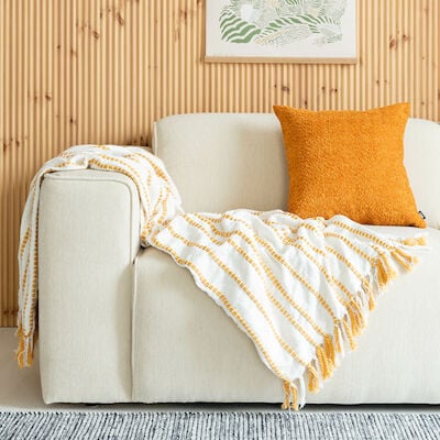 Ketju torkkupeitto 130x170 cm valkoinen/okra