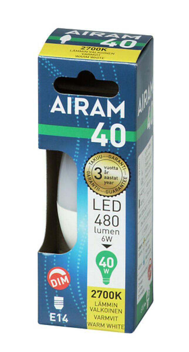 Airam Led-kynttilälamppu C35 827 470lm E14 DIM OP