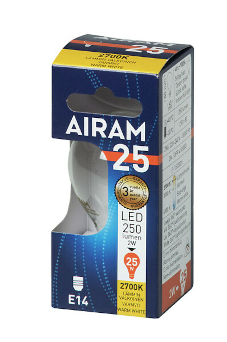Airam Led-lamppu P45 827 250lm E14 FIL