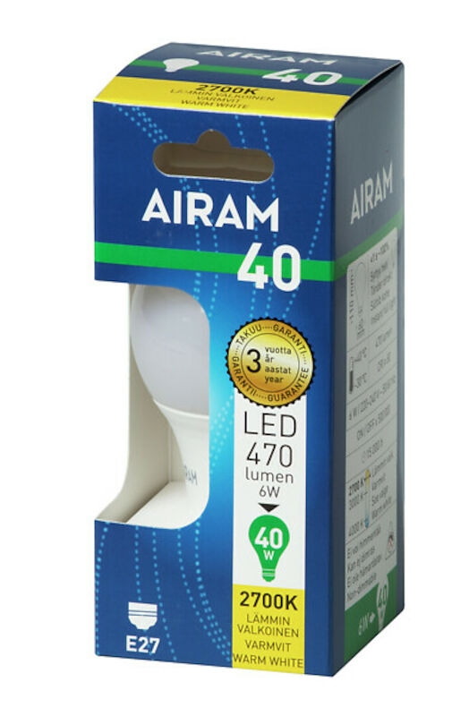 Airam Led-lamppu A60 827 470lm E27 OP pahvipakkauksessa