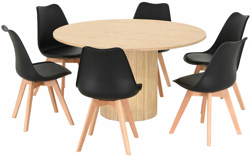 Korpi-Salla pyöreä 6-hengen ruokailuryhmä valkopesty/musta/luonnonväri