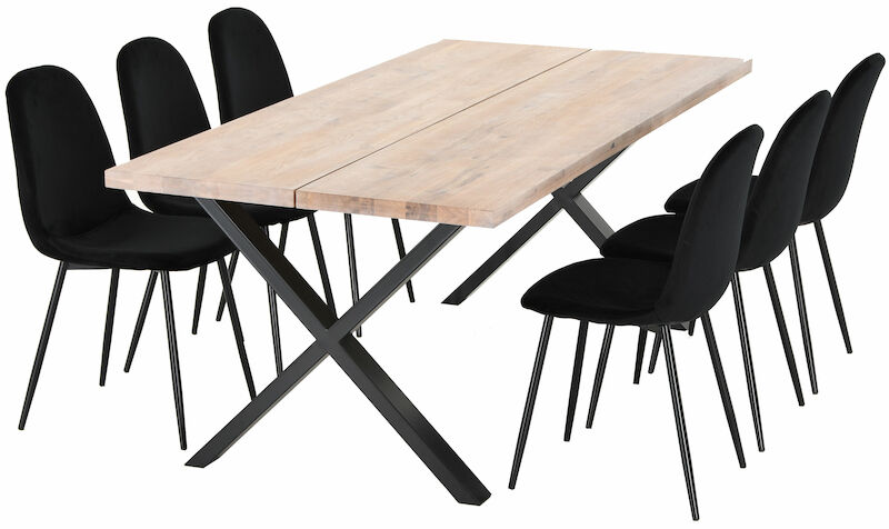 Orvo-Furia 6-hengen ruokailuryhmä valkoöljytty tammi/musta