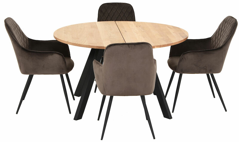 Kaiku-Harbo 4-hengen pyöreä ruokailuryhmä vahattu tammi/musta/ruskea