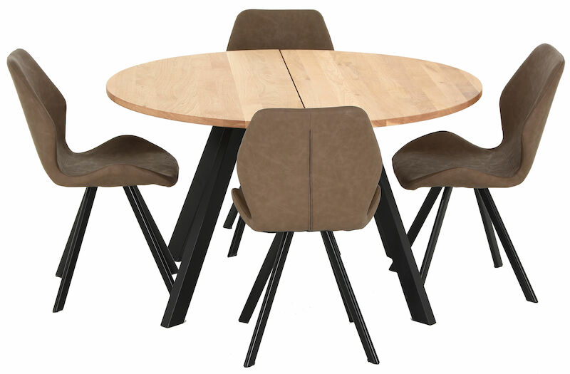 Kaiku-Punnus 4-hengen pyöreä ruokailuryhmä vahattu tammi/musta/konjakki