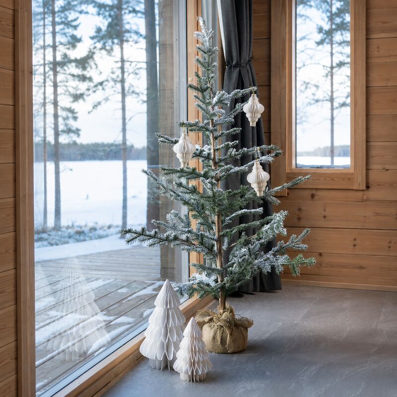 Winteria luminen kuusi juuttiruukussa 125 cm