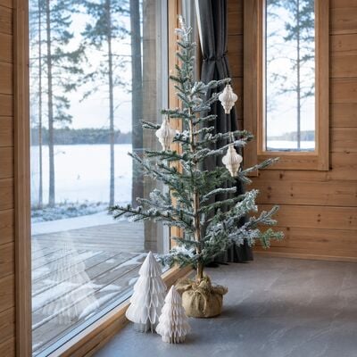 Winteria luminen kuusi juuttiruukussa 90 cm
