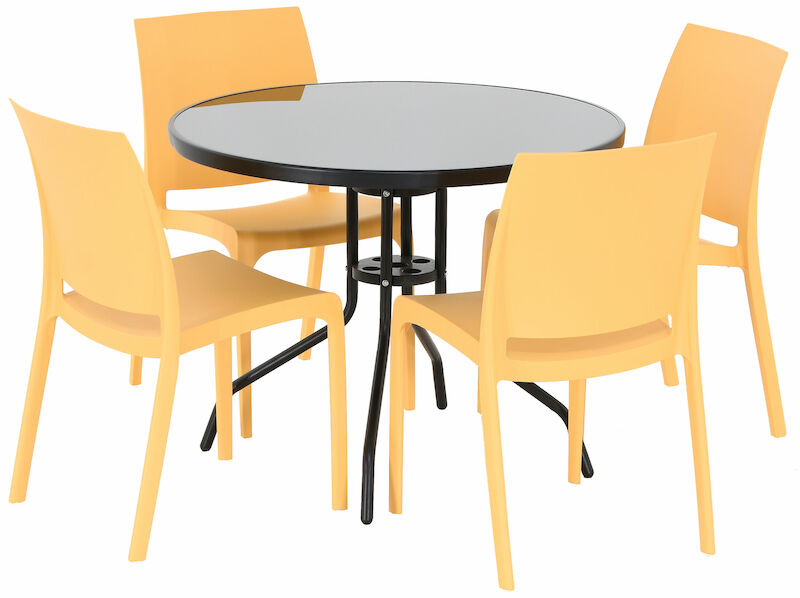 Cafe-Iiris 4-hengen pyöreä ruokailuryhmä musta/okra