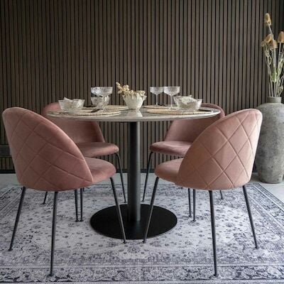 House Nordic Bolzano-Geneve pyöreä 4-hengen ruokailuryhmä marmori/musta/roosa