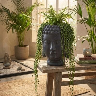 Buddha kukkaruukku 34x35x44 cm tummanharmaa