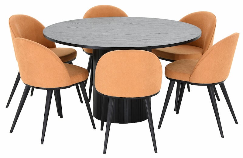 Korpi-Louna 6-hengen pyöreä ruokailuryhmä musta/okra mustat jalat