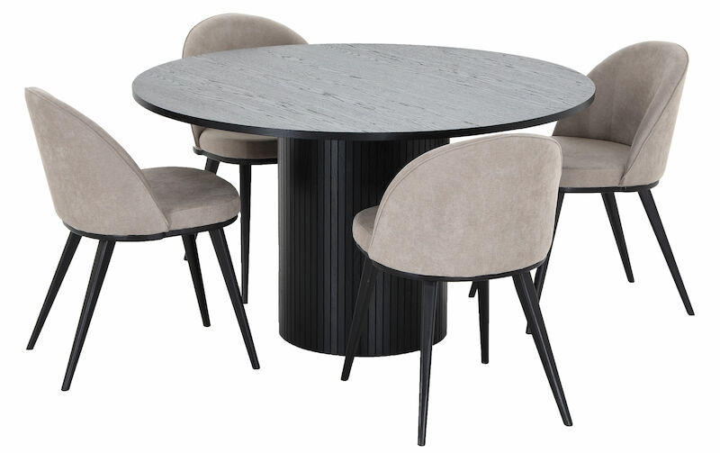 Korpi-Louna 4-hengen pyöreä ruokailuryhmä musta/kitti mustat jalat