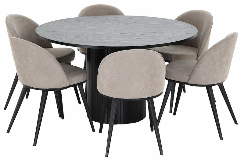 Korpi-Louna 6-hengen pyöreä ruokailuryhmä musta/kitti mustat jalat