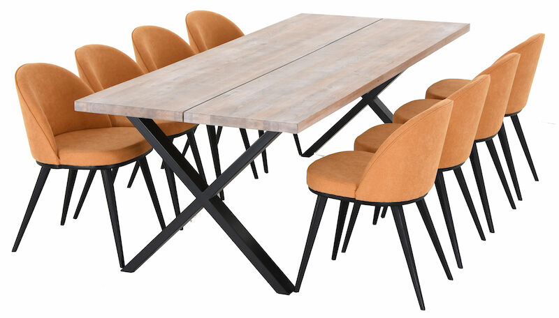 Orvo-Louna 8-hengen ruokailuryhmä valkoöljytty tammi/okra mustat jalat