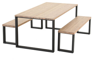 Honka 6-hengen ruokailuryhmä penkeillä musta/musta metallijaloilla