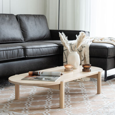Koivu ovaali sohvapöytä 122x51x23 cm luonnonväri/musta