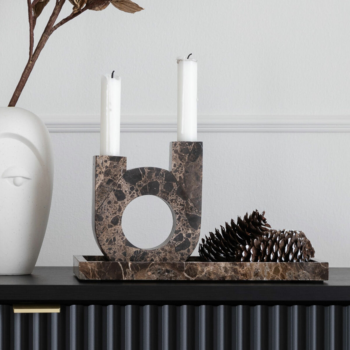 House Nordic kynttilänjalka 12×3,5×14 cm ruskea marmori