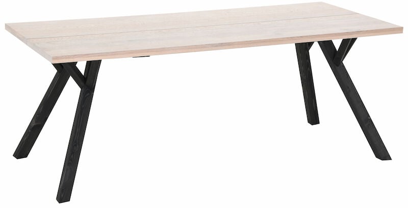 Tikli tammi lankkupöytä 195x90 cm valkolakattu tammi kansi, musta mänty jalka