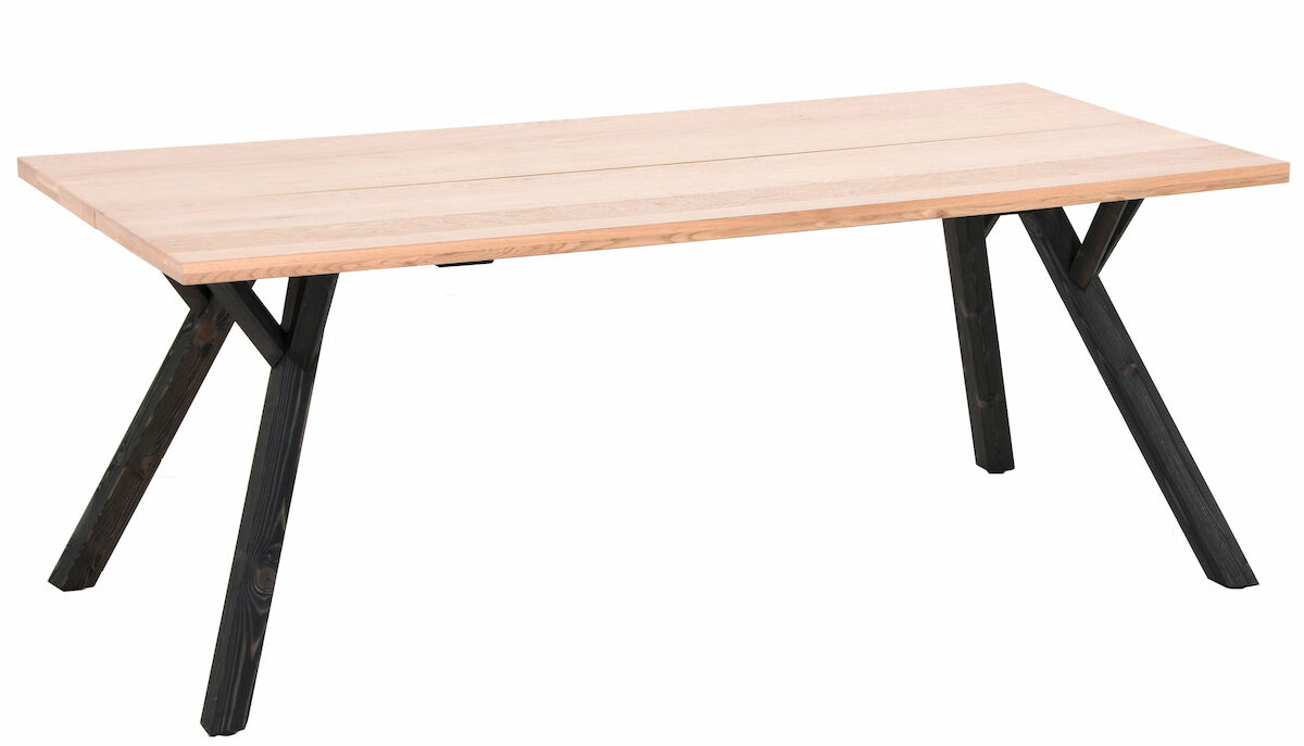Tikli tammi lankkupöytä 195x90 cm lakattu tammi kansi, musta mänty jalka