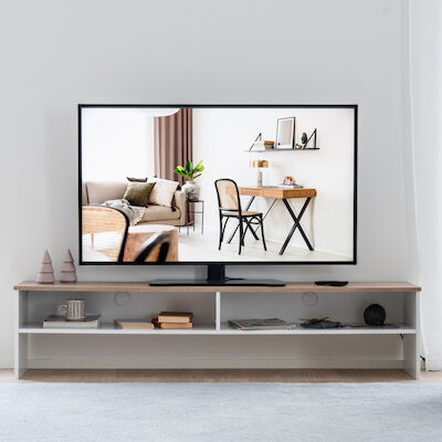 Alava tv-taso 175 cm valkoinen/hopea jalava