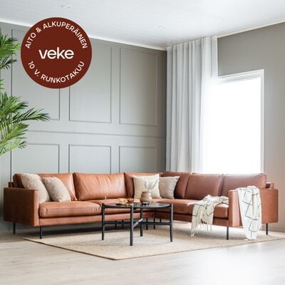 Scandic Copenhagen kulmasohva 2K3, konjakinruskea Kentucky 9, mustat jalat