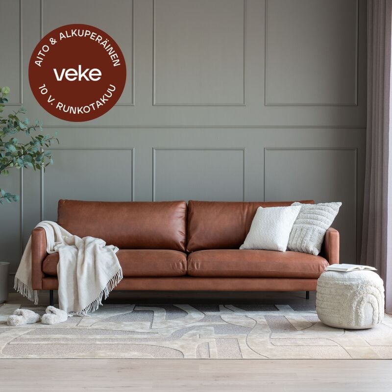 Scandic Copenhagen 3,5-istuttava sohva konjakinruskea Kentucky 9, mustat jalat