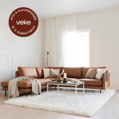 Scandic Copenhagen avokulmasohva oikea, konjakinruskea Kentucky 9, mustat jalat