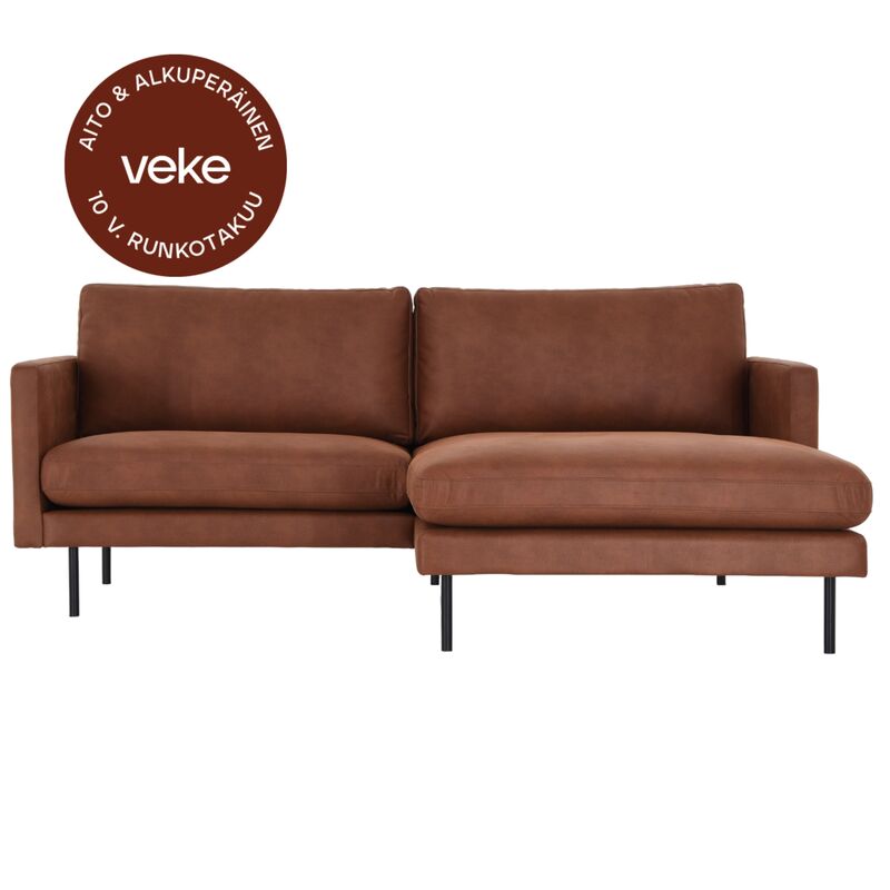 Scandic Copenhagen mini divaanisohva oikea, konjakinruskea Kentucky 9, mustat ja