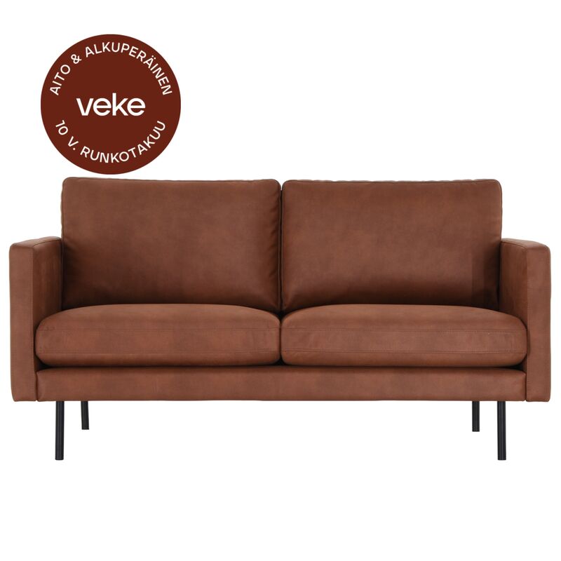 Scandic Copenhagen 2-istuttava sohva konjakinruskea Kentucky 9, mustat jalat