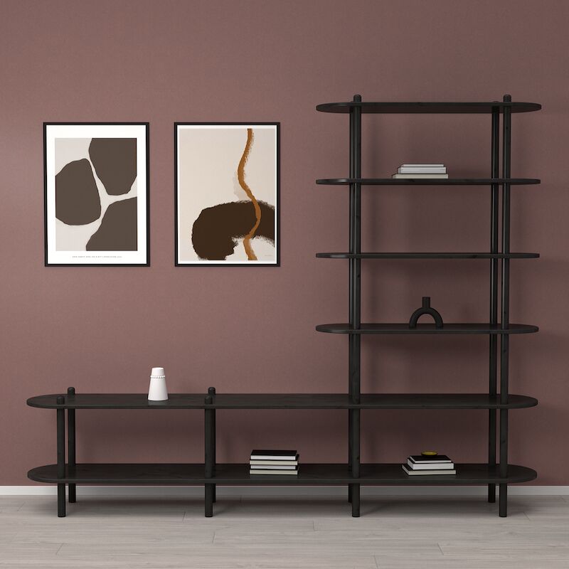 Askel taso ja avohylly 230x35x185 cm hiili